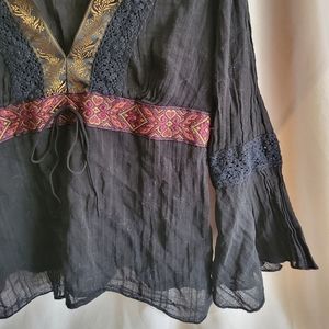 Black Bohemian Transparent Long Sleeved Shirt